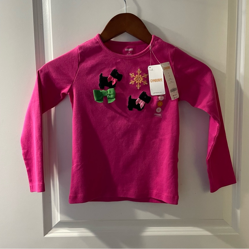 Gymboree Fuchsia Long Sleeve Tee with Bows and Dogs